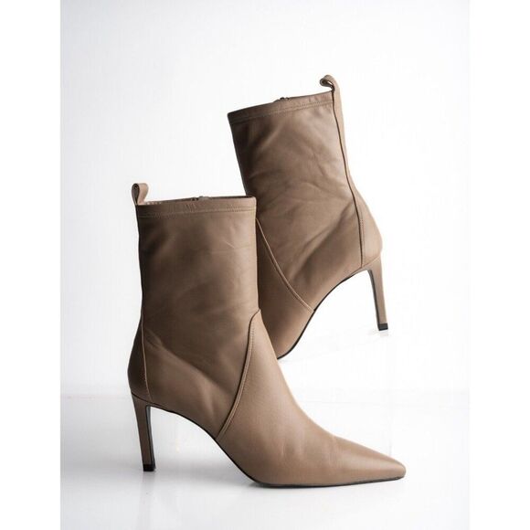 Massimo Dutti Womens Brown Boots Booties Leather Mid Calf Pointed EU 40 US 9 - Picture 2 of 8